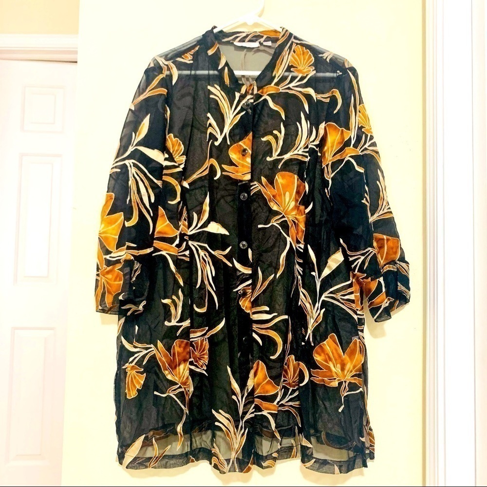 Erin London Womens Over Blouse Sheer Floral Top 1X
